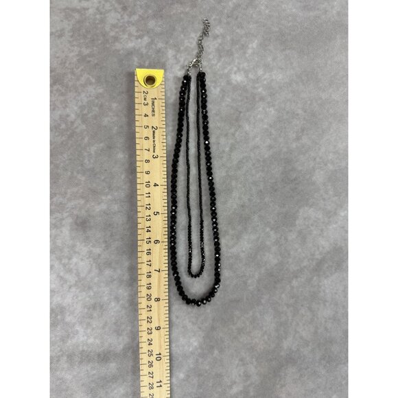 Black Faced Glass Bead Double Strand Layered Necklace Adjustable - Picture 2 of 2